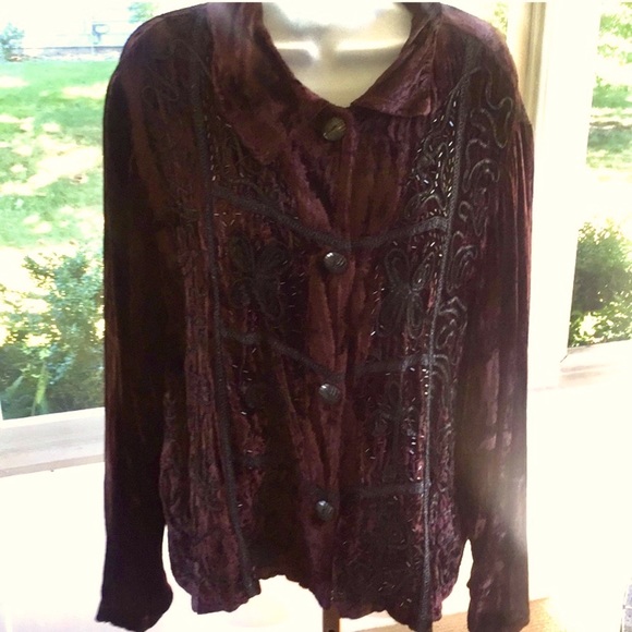 Chico’s size 3 dark brown velvet blouse w/ beading - Picture 1 of 7